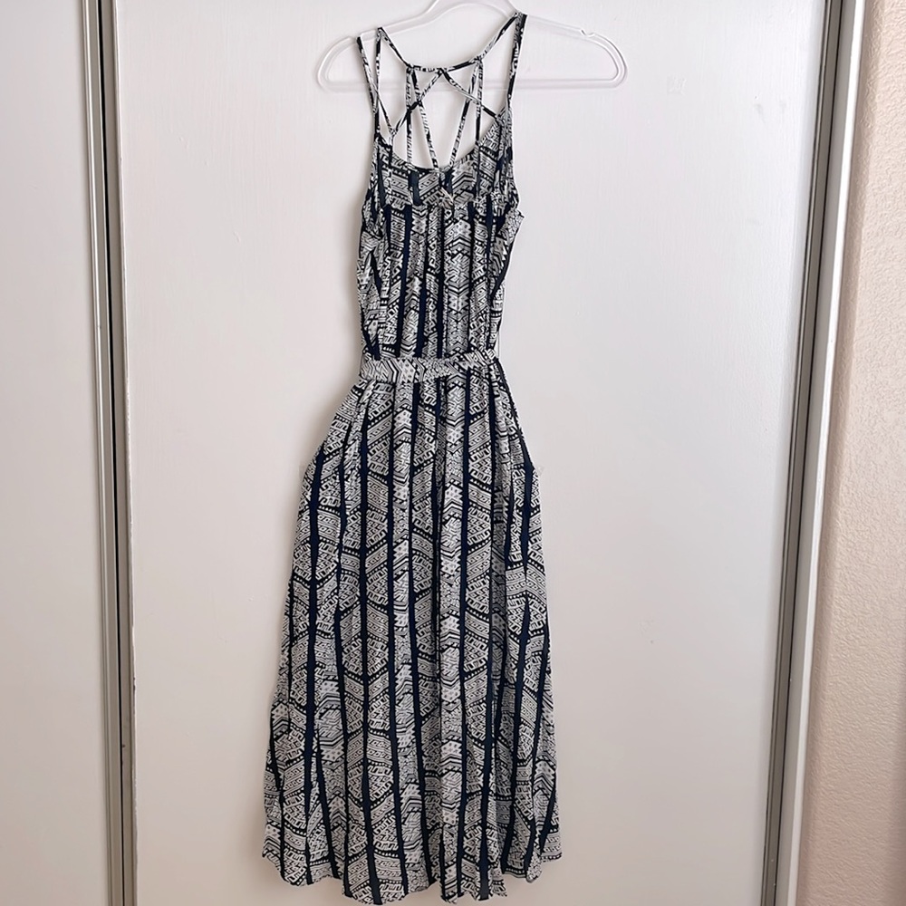 Hem & Thread NWT - Maxi Sun Dress Exposed Back Spaghetti Halter Black & White